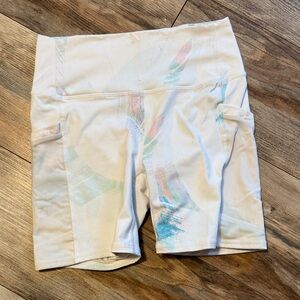 Fabletics White and Pastel Patterned Bike Shorts